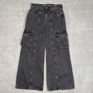 Old Navy Cargo Jeans Womens 14 High Rise Baggy Wide Leg Black Denim Pants Grunge